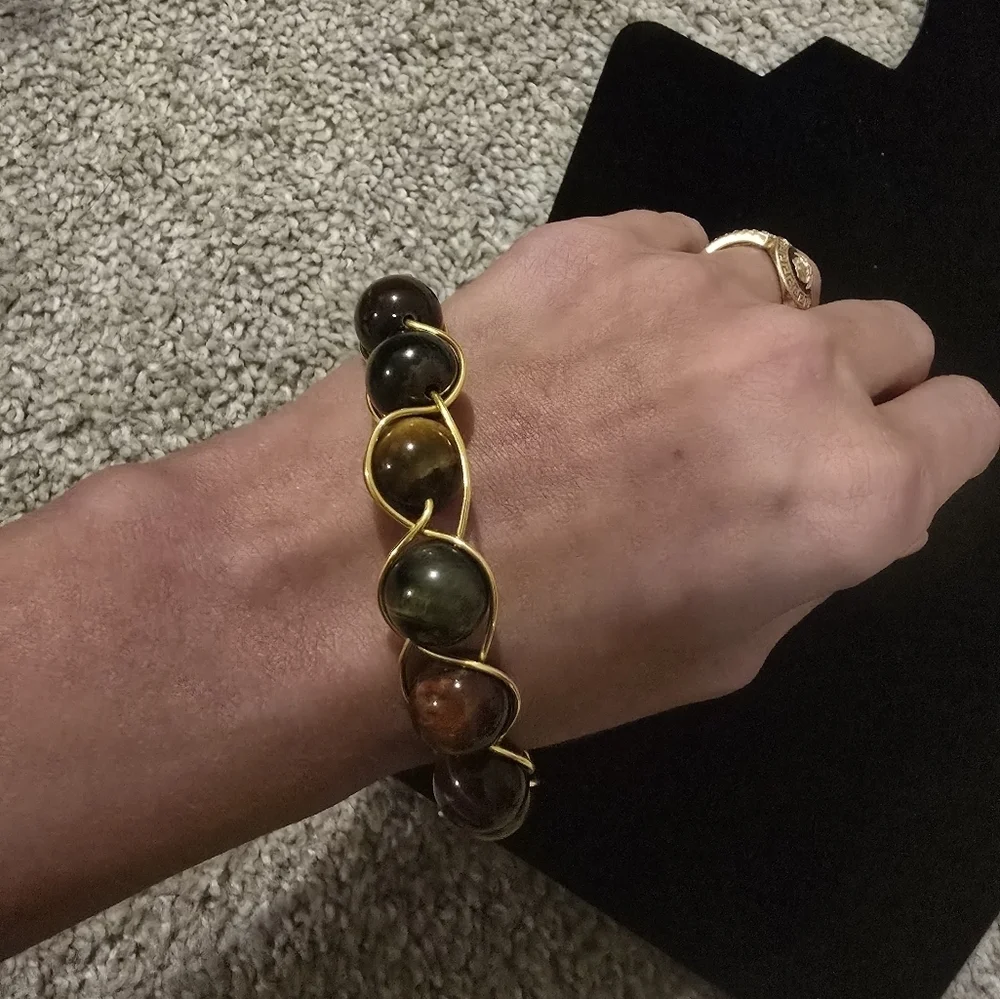 Spiritual Tiger EyeGold Wire Wrapped Stone Bracelet